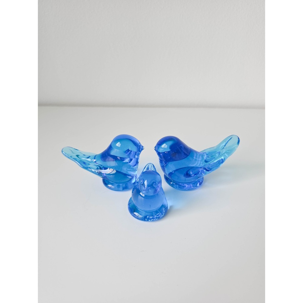 Leo Ward Terra Studios Bluebird of Happiness Glass Figurine Set of 3 Signed 1990